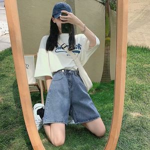 Kvinnors jeans feynzz mode sommarhalva kvinnor denim shorts hög midja bälte lös kvinnlig kort streetwear 230313