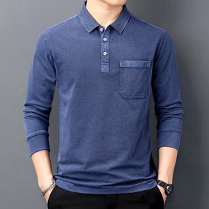 Camicie casual da uomo Polo in cotone da uomo Manica lunga Abbigliamento casual primavera e autunno Polo da uomo di lusso in stile coreano solido 230314