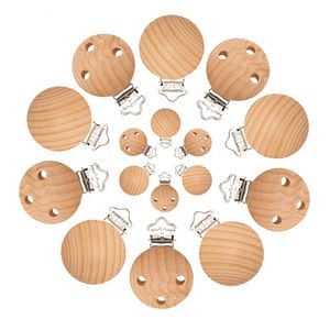 Baby Teethers Toys Mabochewing 20pcs 30mm 35mm Clip in legno di faggio naturale veloce per catena per ciuccio da masticare mobile per bambini 230313