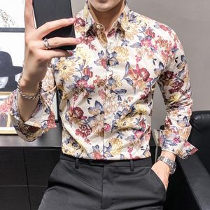 Camisas casuais masculinas Spring Men Slim Floral Print Slave Longa Marca de Festas de Festas Dresses Flor Flor Homme Plus Size 5xlmen's