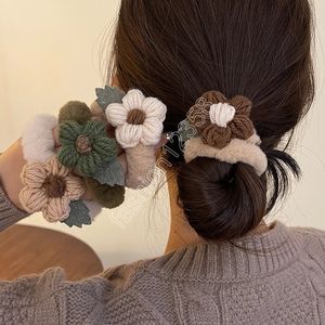 Pony Tails Holder Korean Woman Cute Plush Flower Hairband Elastics Hair Band Scrunchies Hair Ties Ladies Ponytail Hold Hair Accessories