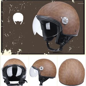 Motorcycle Helmets Dot Helmet Unisex Open Face Cascos Jet Helm Vintage Leather Electric Scooter Cascque Retro M L Xl Xxl Red Black