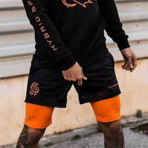 Shorts masculinos da marca de moda europeia e americana Doublecker Men treinando falsa 2 peça basquete correndo calças de fitness 230313