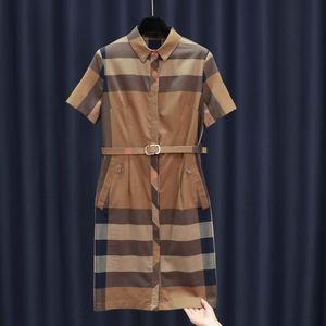 ドレス女性のための 2023 デザイナーサマードレスの女性のファッション半袖カジュアルチェック柄パーティーシャツドレスレディース服ベルト