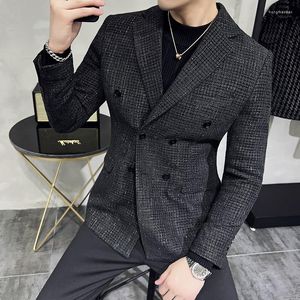 Men's Suits Luxury Bright Woven Wool Blazers Men Double-breasted Slim Casual Suit Jacket Social Banquet Tuxedo Wedding Business Dress Coat