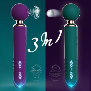 Vibrators Rechargeable Thrusting Vibrators Powerful Av Magic Wand 3in1 Beating Clitoris G Spot Stimulator Sex Toys Clit Sucker For Women 230314