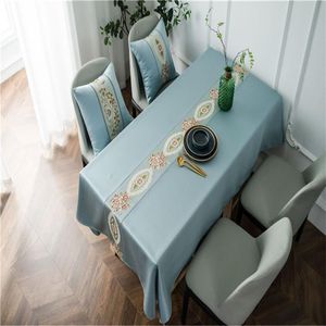 Tale da mesa Luxo Luxo Europeu Azul Bordado Tonela Bordada Capa de Poeira de Jantar Sólida para Banquetes decoração de decoração de decoração têxtil