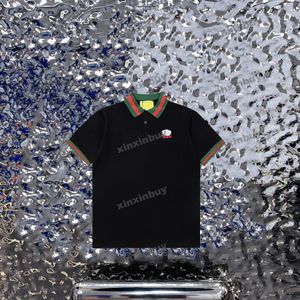 Xinxinbuy Men designer tee t shirt 23ss färg strip krage brev broderi kort ärm bomull kvinnor svart vit röd s-2xl