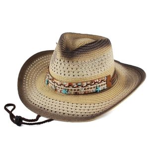 Chapéus de palha bohemia chapéu de cowboy ocidental praia praia sol chapéu salva -vidas de salva -vidas panamá cowgirl jazz taps sombrero hombre