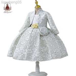 Flickans klänningar Yoliyolei Jacquard Little Kids Girls 'Dress Set Comfmortable Ball Gown Födelsedagsfestklänningar för barn 2 till 7 år med väska W0314