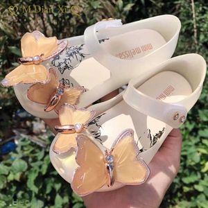 أحذية مسطحة 2022 New Children's Sparkle Butterfly Jelly Original Mini Melissa Princess Beach Sandals Girls Pvc Sequin Shoes P230314