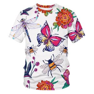 Men's T Shirts Flowers Butterfly Dragonfly Insect 3D Printing T-Shirt Men/Women Short-Sleeved Harajuku Clothing 2023 Summer Comfortable Tops