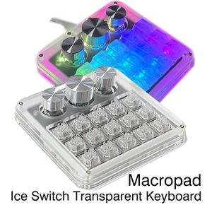 Macropad med Knob 15 Key 3 Kodar Crystal Switch Ice Axis Transparent nyckel CAP Akryl Programmerbar Mekanisk makro -knappsats