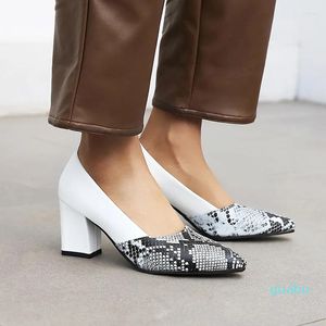 Dress Shoes Casual Style Square Toe Pumps Fashion Serpentine Slip-on Color Matching Beige White Black High-heeled Thick Women's