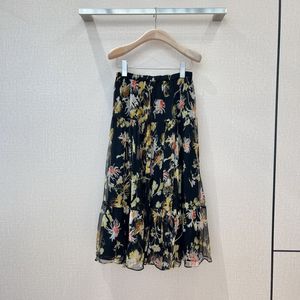 A line skirt floral Printed silk skirt