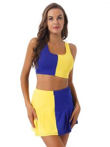 Arbetsklänningar Kvinnor Cheerleading Costume Color Block Sports Outfits Tracksuit U Neck Sleeveless Croped Tank Top med veckad kjol för stranden