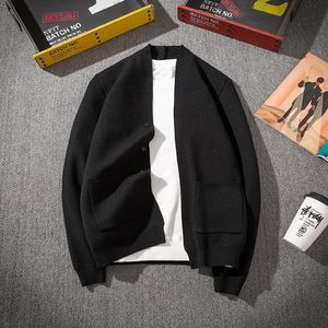 Maglioni da uomo M-4XL Taglie forti Maglione cardigan da uomo Tasche in cotone Casual Slim Fit Scollo a V Bottoni lavorati a maglia Uomo Nero XXXXL