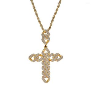 Pendant Necklaces Hip Hop Chain Fully Iced Out Lab Diamond Rhombus Cross Pendent Necklace For Men Women