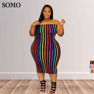 Plusstorlekar Summer Off Axel Strapless ärmlös tryckt Rainbow Stripe 4XL Kvinnor klär Sexig grossist Dropshipping 230307