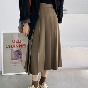 Signe 2023 Summer Women Leafuld Skirt High Waist Fashion Girls Khaki A Line Midi Streetwear LJ3209