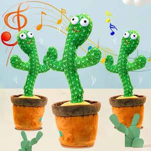 Decorative Objects Figurines Dancing Cactus Toy Repeat Talking USB Charging Can Sing Record Dansant Kids Education Toys Birthday Present 230406