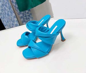 Luxury designer women's Slippers summer knotted beach slide heel height 9.5 cm fashion sandals with 35-42 large shoes