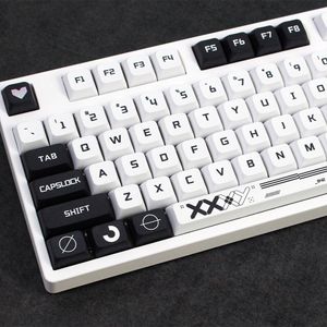 132 Key PBT SYE-SUB Profile PrintStream Custom XDA Keycap for MX Switche Gaming Mechanical Keyboard Black White Key Caps