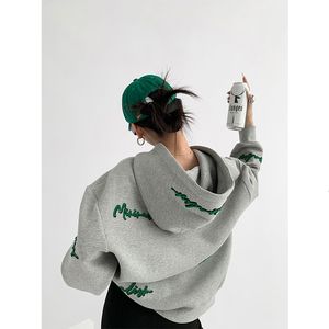 Kvinnors hoodies tröjor koreanska kläder vintage grå lös pullover mode brev tryck tröja lata casual raglan ärmar hoodie höst 230313