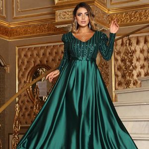 Abiti da festa Moda donna Lady Sexy scollo a V profondo paillettes manica lunga Lunghezza del pavimento Bling Big Hem Party Wedding Evening Maxi Dress 230314