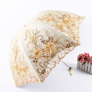 Umbrellas Lace Sun Umbrella Double-layer UV Protection Umbrella Princess Sunshade Parasol Black Coating Folding Embroidery Umbrella 230314