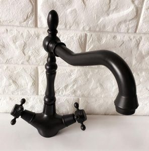 Kitchen Faucets Swivel Spout Water Tap Oil Rubbed Black Bronze Dual Handle Single Hole Sink & Bathroom Faucet Basin Mixer Anf382