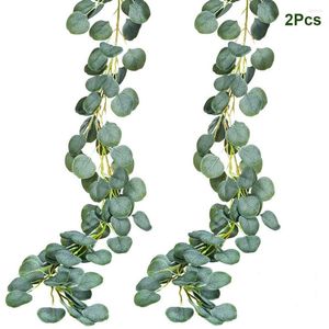 Decorative Flowers 1M Artificial Eucalyptus Leaves Ivy Leaf Garland Vine Simulation Plants Hanging DIY Wreath For Home Wedding Decoration