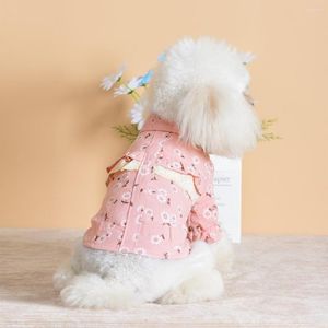 Dog Apparel Pet Clothes Pink Green Colors Shirt With Button Spring And Summer Breathable Cute Floral Printed For Small