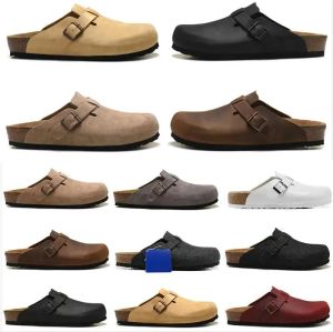 Boston Clog Män Dam Designer Sandaler Tofflor Läderväska Huvud Pull Cork Flats Mules Woody Loafers För män Kvinnor Lazy Slipper Sandaler Brun Svart Sliders Sliders LKJ