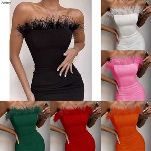 2023 Fashion Women Party Dresses Bandage Feather Elastic Slim Evening Prom Club Elegant Dress Ladies Female kjol xs-l