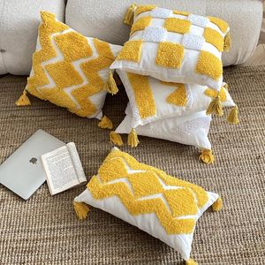 Pillow Yellow Embroidery Cover Geometric Tassels 45x45cm/30x50cm Star Home Decoration Sofa Pillowcase