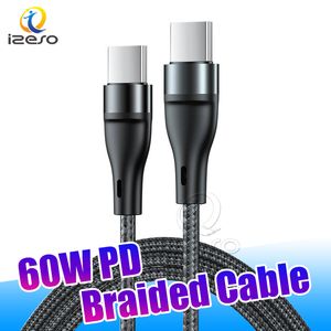 Fast Charging Type C Cable Nylon Braided USB C-C PD 60W Cables Sync Data Line Cord for Samsung S23 Support OEM izeso