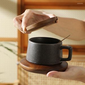 Canecas japonesas xícara de café vintage com colher tampa copos de água de casal para itens de garrafa de uso em casa