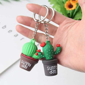 Anahtarlık Silation Cactus Saksı Zinciri Yeşil Bitki Zinciri Mini Bonsai Çiçek Yüzük Yumuşak Kauçuk Çift Araba Çantası Kolaylıklar L230314