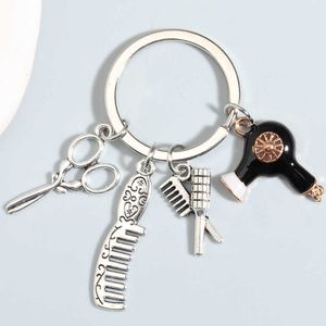 Keychains Hairstylist chain Scissors Comb Hair Dryer Ring Hairdressing Chains For Women Men DIY Handmade Jewelry Gifts L230314