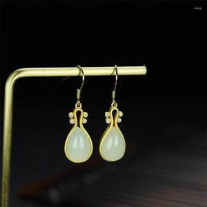 Dangle Earrings Selling Natural Hand-carved White Jade Lute 925 Silver Gufajin Inlaid Studs Fashion Jewelry Women Luck Gifts1