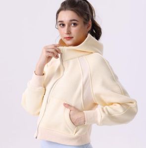 LU-67 Scuba Hoodies Full Zipper Outdoor Leisure Sweater Gym Clothes Women Tops Workout Fitness Loose Thick Yoga Jackets Exercise Running Hooded Coat