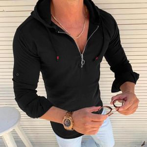 Men's T Shirts MFashion En Autumn Winter Long Sleeve V-Neck Zipper Hooded Slim Elastic Leisure T-Shirt Pullover Tops Tee Outwear Plus