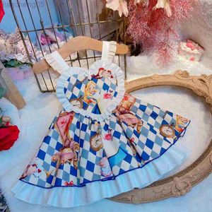 Flickans klänningar baby sommarflicka Alice Blue Heart Form Suspender Dress for Birthday Holiday Casual W0314