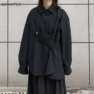 Damenblusen, Hemden, einfarbig, für Damen, unregelmäßig, koreanischer Stil, Design, Langarm, Streetwear, Unisex, einreihig, modisch, Allmatch-Chic-Tops 230314