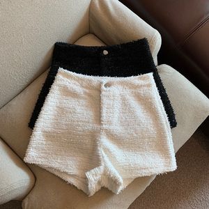 Kadınlar Short's Tweed Şort Sonbahar Kış Zarif Yüksek Bel Kısa Pantolon Lady Chic Düz Renk 230314