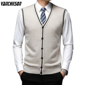 Erkek yelek erkekler örmek yün sweater hırka kolsuz düğmeler aşağı v boyun düz renk gündelik moda sonbahar için temel kış tuj30v43 230313