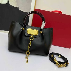 7A Designer Totes Brand Black Handbag Calfskin Bag Small Shopping Bag Metal Stain Trim Long Strap