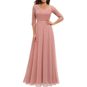 Partykleider Damen Elegant Vintage V-Ausschnitt 3/4 Ärmel Blumenspitze Chiffon Hochzeit Brautjungfer Maxikleid Lange Abendkleider 230314