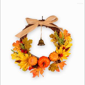 Dekorativa blommor 1pc Halloween Thanksgiving Pumpkin Door Ornament Berry Wreath Orange